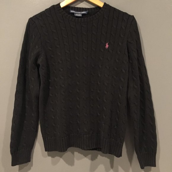 Women's Black Crew-Neck Polo Sweater Ralph Lauren - Picture 2 of 3